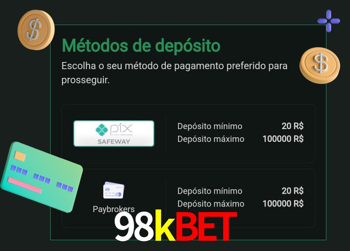 O cassino 98kbet oferece uma grande variedade de métodos de pagamento